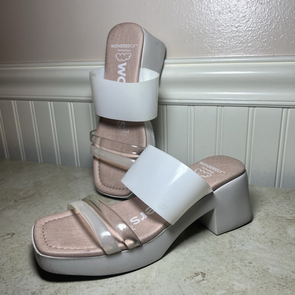 Wonders Spain White Clear Strap Chunky Platform Block Heel Mules Sandals Size 38
